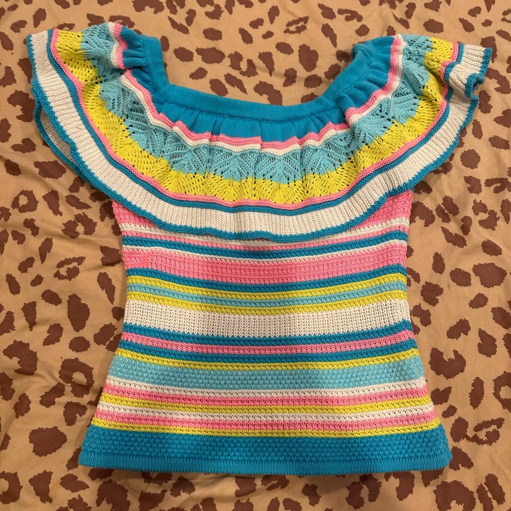 Lilly Pulitzer Canaria off the shoulder sweater.